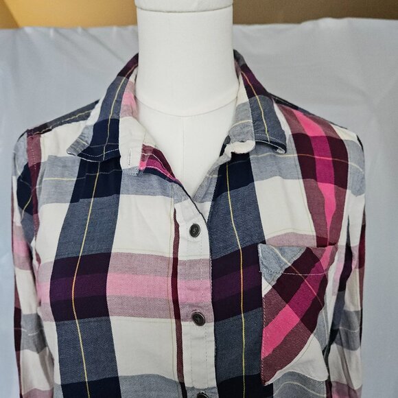True Craft Plaid Button Front Shirt L – Pink Navy Check Oversized Casual - Picture 4 of 7